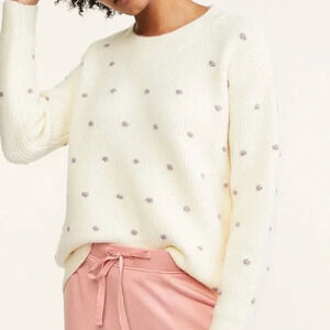 Lou & Grey for LOFT Shimmer Dot Thick Knit Cream/Purple Oversized Sweater Size S